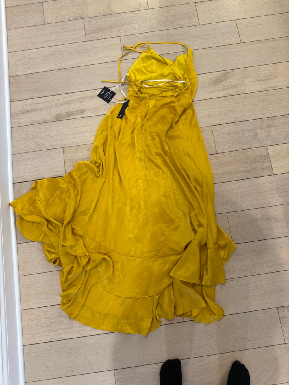 Lulus Mustard Yellow Ruffled Slip Dress - Picture 2 of 3